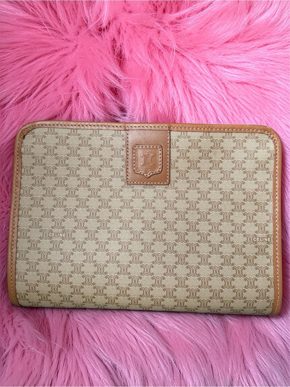 Celine Beige/Tan Monogram Canvas Pouch